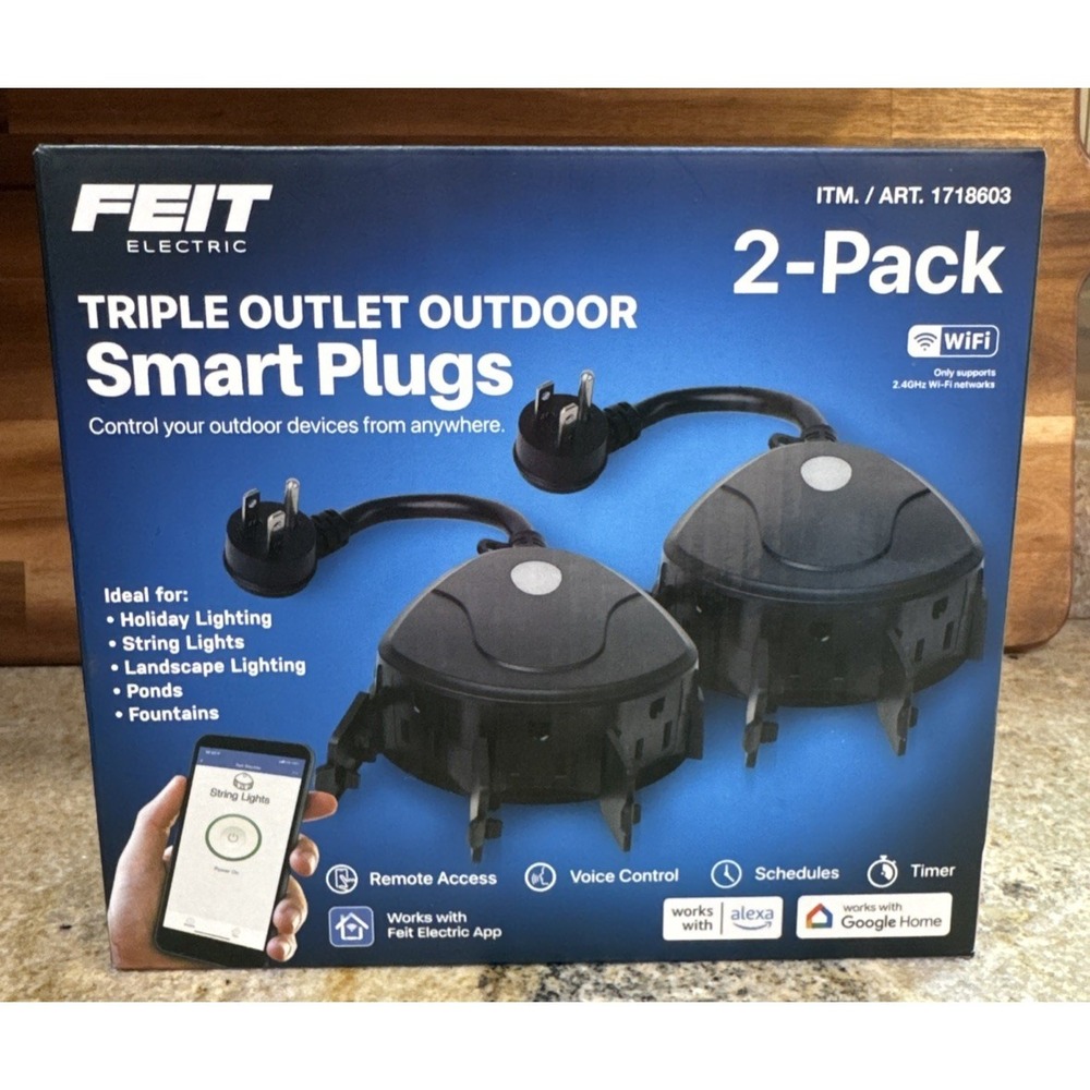 2 Feit Electric Triple Outlet Outdoor Smart Plugs Remote Access 1718603 NEW